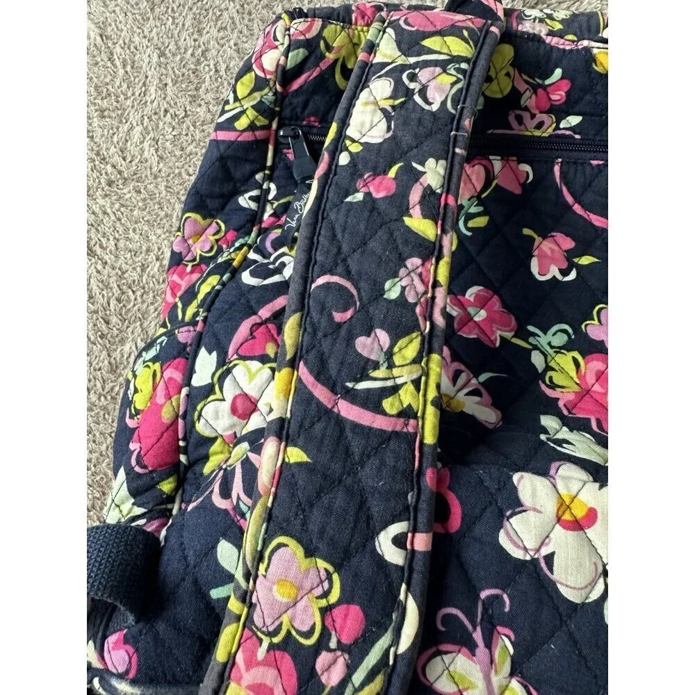 Vera Bradley Navy Blue and Multicolored Floral Quilted Stitch Backpack